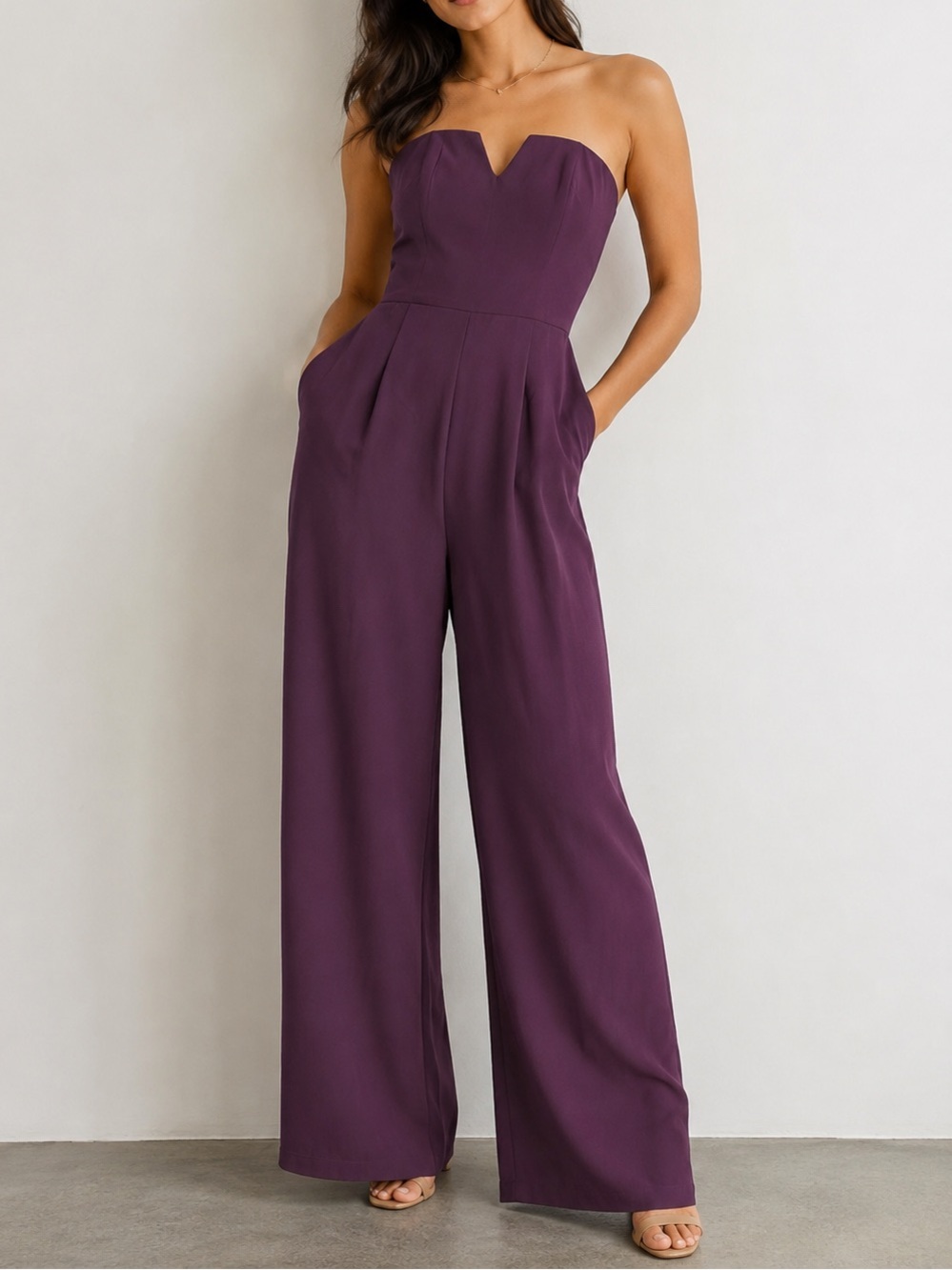 Theia Women's Strapless Wide-Leg Jumpsuit Purple Size 10 Formal